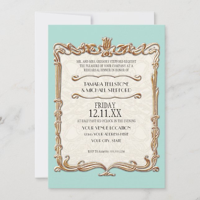 Invitation Gatsby Art Déco Nouveau dentelle Faux Gold Tulip (Devant)