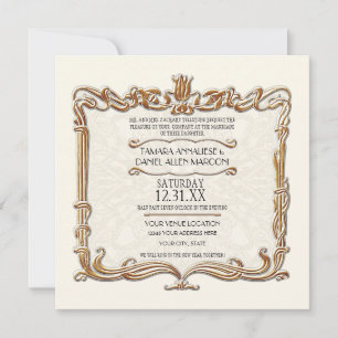 Invitation Gatsby Art Déco Nouveau dentelle Faux Gold Tulip