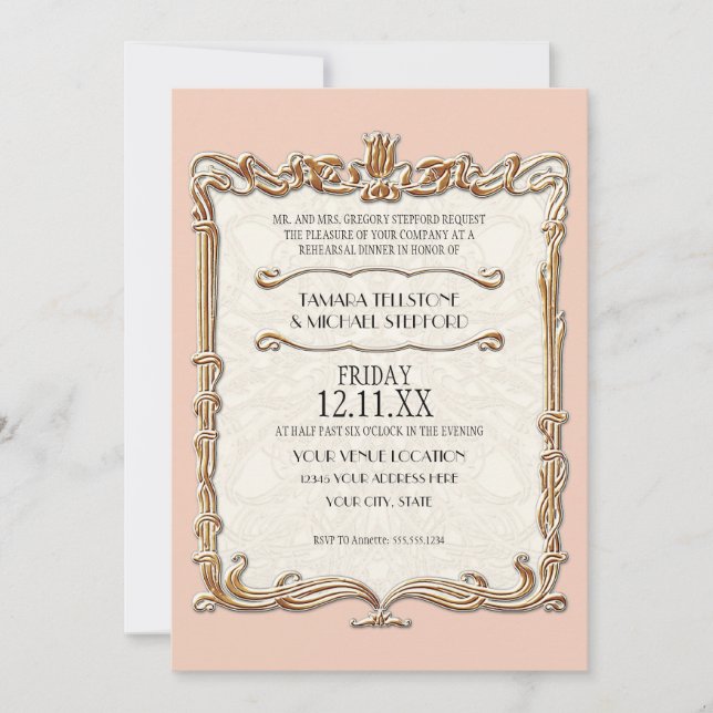 Invitation Gatsby Art Déco Nouveau dentelle Faux Gold Tulip (Devant)