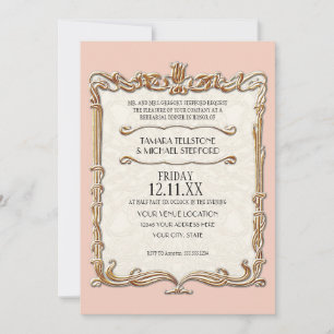 Invitation Gatsby Art Déco Nouveau dentelle Faux Gold Tulip