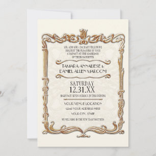 Invitation Gatsby Art Déco Nouveau dentelle Faux Gold Tulip