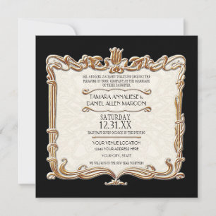 Invitation Gatsby Art Déco Nouveau dentelle Faux Gold Tulip