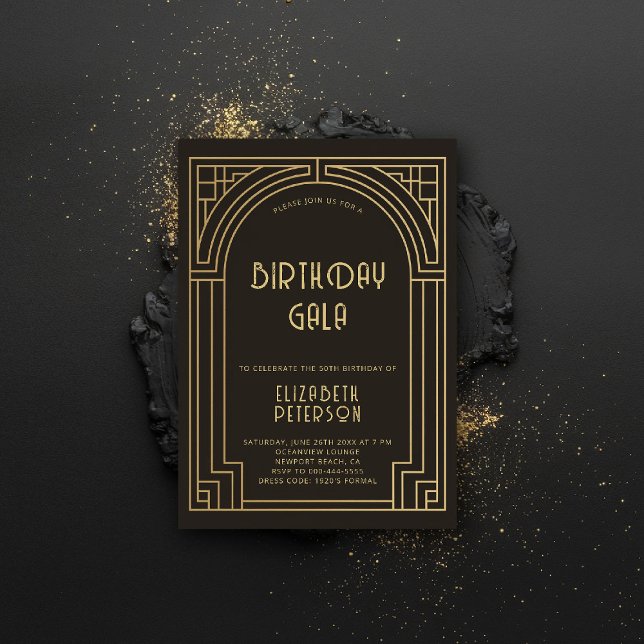 Invitation Gatsby Art Déco Nouveau Gold Roaring 20s Anniversa (gatsby party invitation roaring 20s twenties art deco nouveau frame black gold formal elegant)