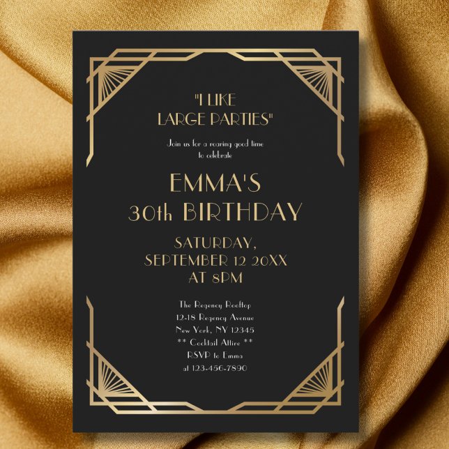 Invitation Gatsby Black Gold 30e fête d'anniversaire (Créateur téléchargé)