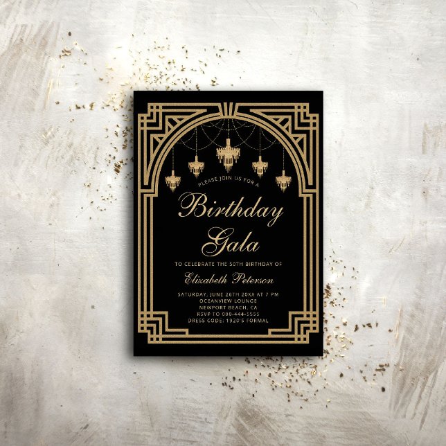 Invitation Gatsby Deco Roaring 20s Chandeliers Gold Anniversa (gatsby party invitation roaring 1920 twenties prohibition deco nouveau chandeliers elegant event)