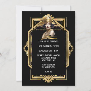 Invitation Gatsby Flapper fille noir or 1920's thème photo