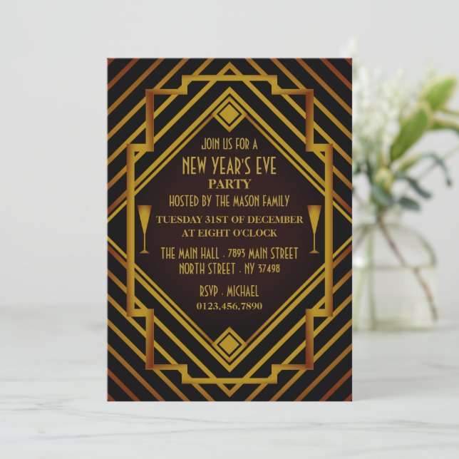Invitation Gatsby Gold 1920's New Year Party (Debout devant)