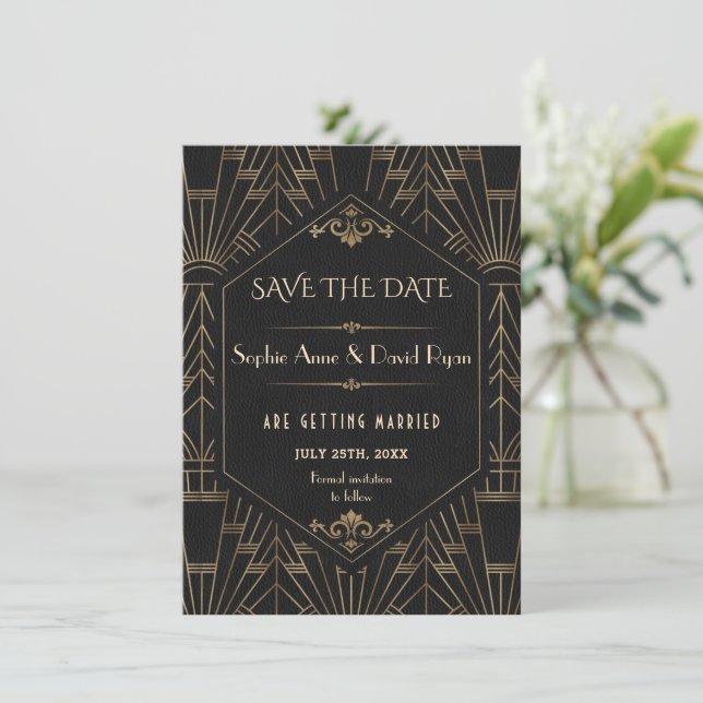 Invitation Gatsby le Grand Or Noir Mariage 20s Enregistrer la (Debout devant)