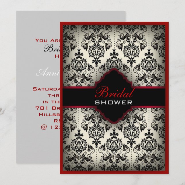 Invitation Gatsby noir blanc damask paris nuptiale Douche (Devant / Derrière)