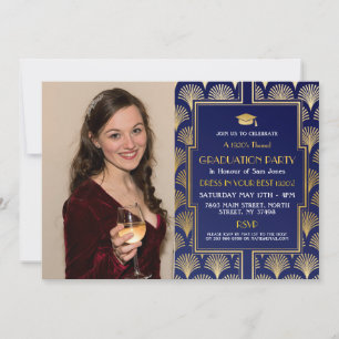 Invitation Gatsby Party 1920 Art Déco Gold Photo Graduation