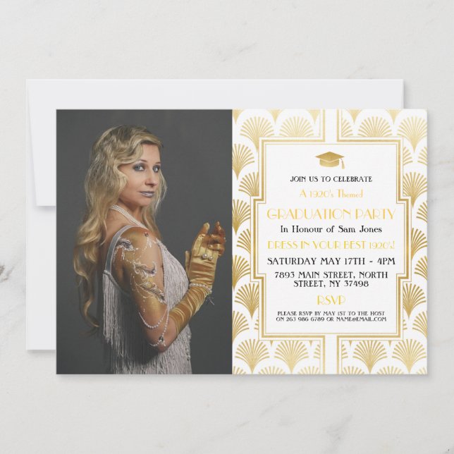Invitation Gatsby Party 1920 Art Déco Gold Photo Graduation (Devant)