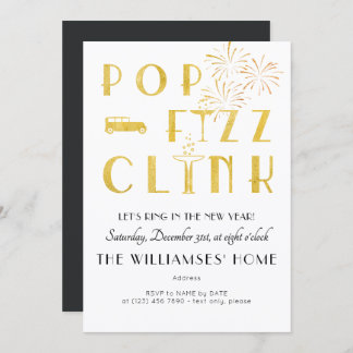 Invitation Gatsby Pop Fizz Clink Art Deco New Years Eve Party