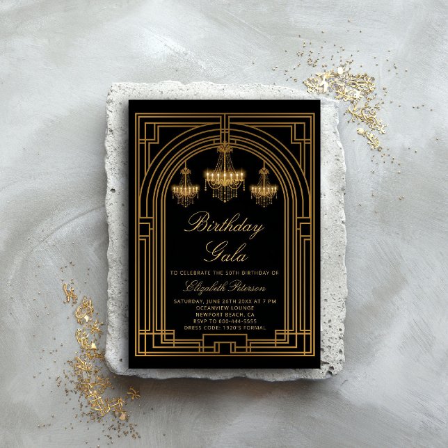 Invitation Gatsby Roaring 20s Chandeliers Déco Anniversaire d (gatsby party invitation roaring 1920 twenties prohibition deco chandeliers elegant ball event)
