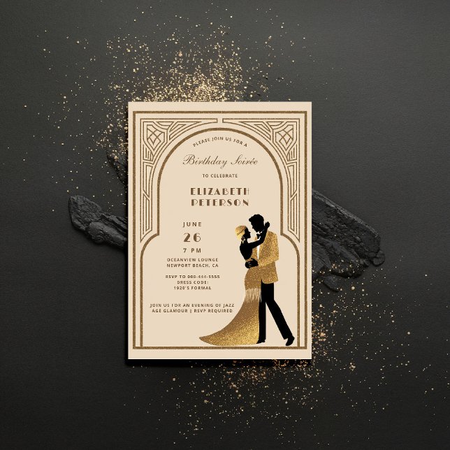 Invitation Gatsby Roaring Années 20 Déco Arc Beige Anniversai (gatsby party invitation roaring twenties 1920s art deco nouveau arch business corporate event)