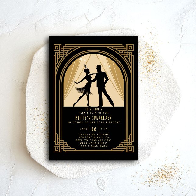 Invitation Gatsby Speakeasy Nouveau Flapper Déco Anniversaire (gatsby party invitation speakeasy roaring 1920 twenties nouveau deco flapper dance gold)