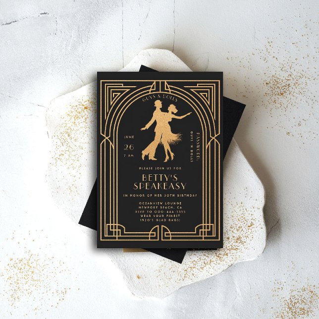 Invitation Gatsby Speakeasy Roaring 20 Flapper Dance Annivers (gatsby party invitation speakeasy roaring 1920 twenties nouveau deco prohibition flapper dance)