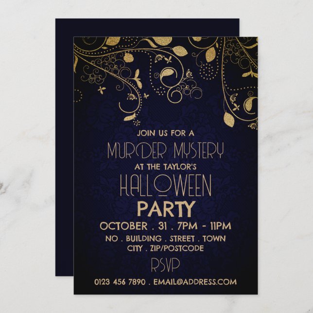 Invitation Gatsby Style, Meurtre Mystère Halloween Party (Devant / Derrière)