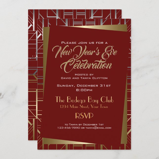 Invitation Gatsby Style NYE Gold Silver CHOISIR LA COULEUR (Devant / Derrière)