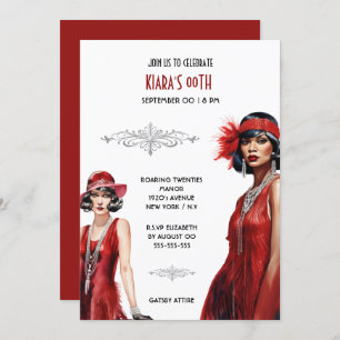 Invitation Gatsby thème rouge noir flapper filles mélanine bl