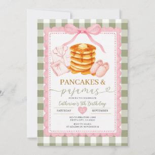 Invitation Gaufres roses vertes pyjama filles 5ème anniversai