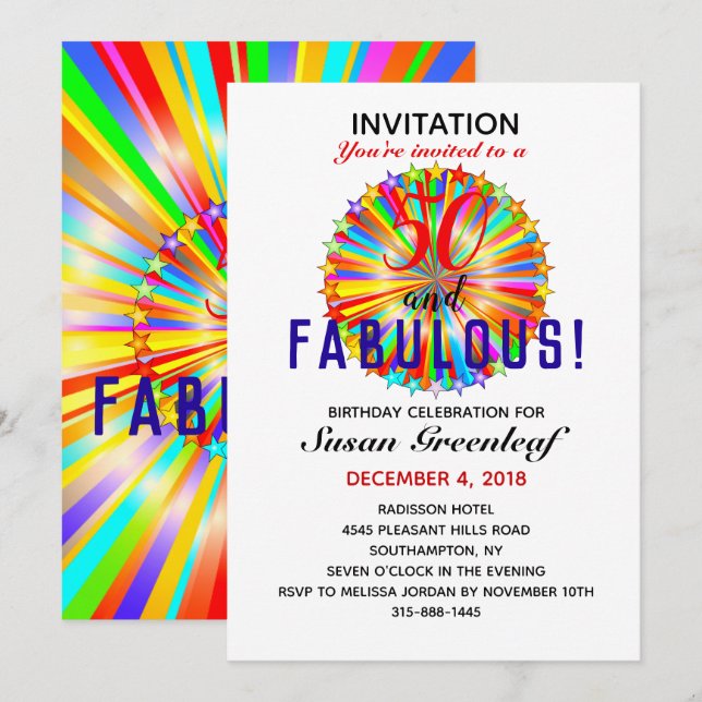 Invitation Gay LGBTQ Any Age Fabulous Rainbow Birthday (Devant / Derrière)