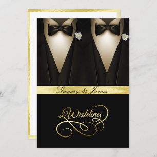 Invitation Gay Mariage Tuxedos White Roses Gold Foil