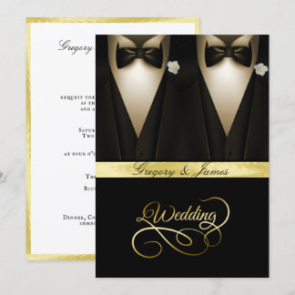 Invitation Gay Mariage Tuxedos White Roses Gold Foil