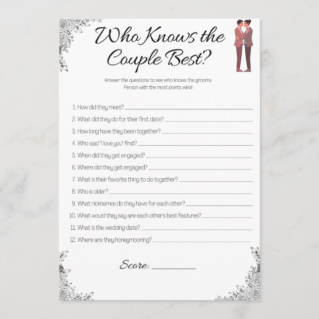Invitation Gay Wedding shower Game, Qui sait est le couple ? (Devant)