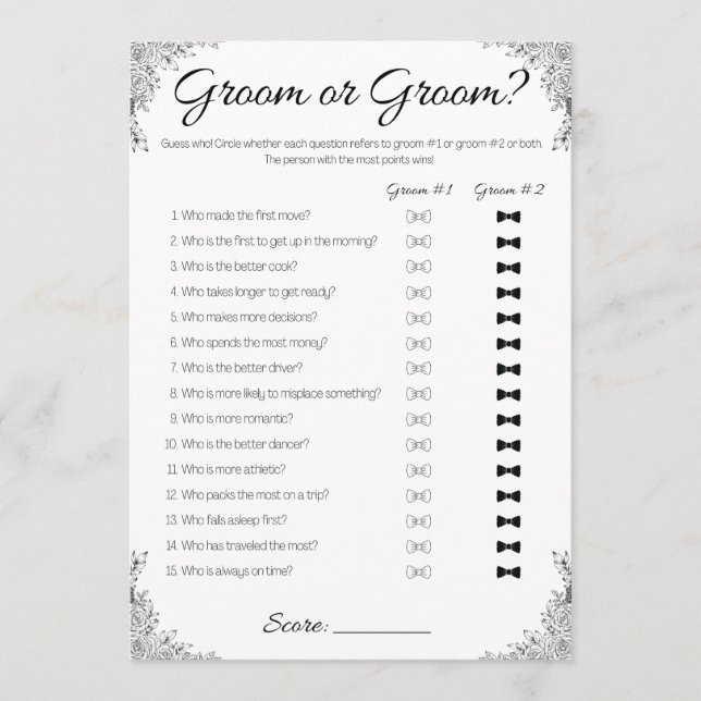 Invitation Gay Wedding shower Jeu, Groom ou Groom ? (Devant)