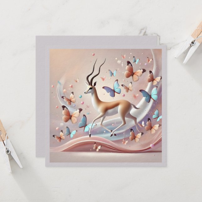 Invitation Gazelle and Butterflies Fantasy Art (Devant/Arrière en situation)