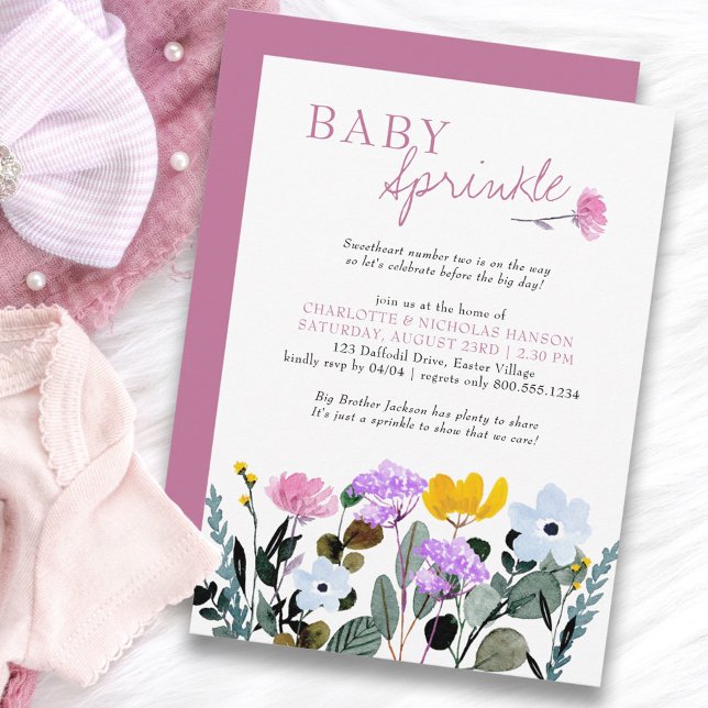 Invitation Gazon de fleurs sauvages Pretty Baby Sprinkle (Baby Sprinkle Invitation with personalized poem)