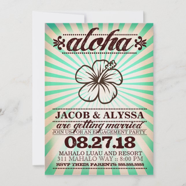 Invitation GC Aloha Sunset Aqua Fiançailles d'algues marines (Devant)