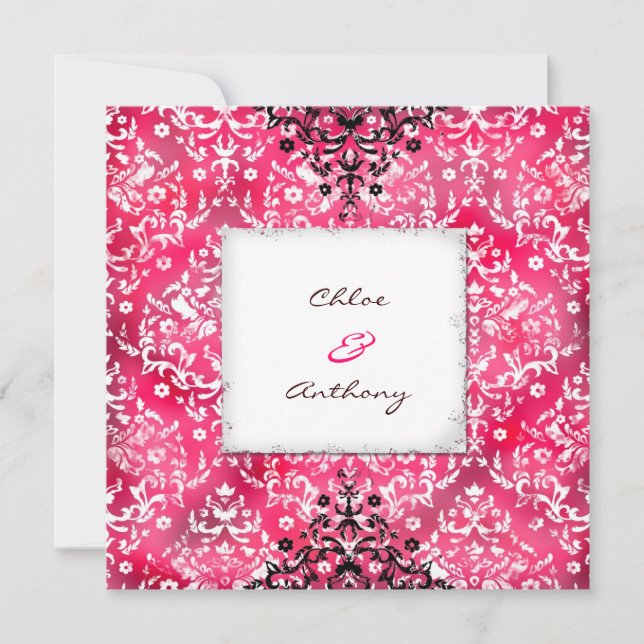 Invitation GC| Changer le Damas Vintage| Rose délicieux (Devant)