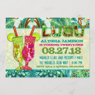 Invitation GC Hawaiian Cocktails Aqua Seaweed