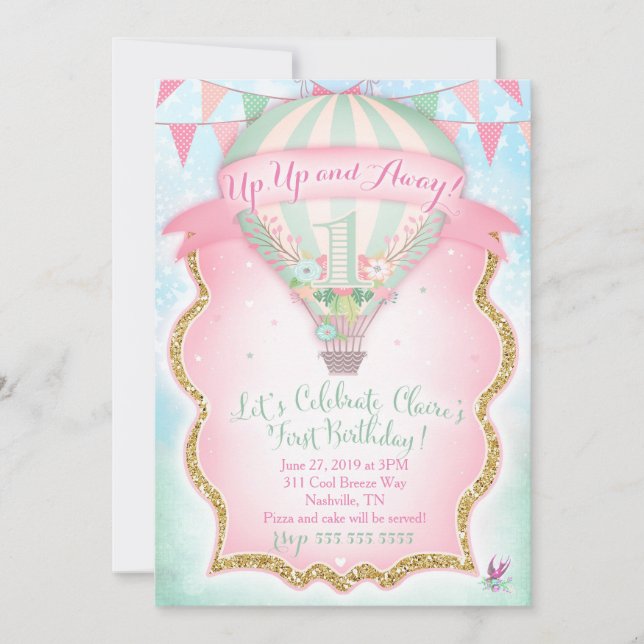Invitation GC Hot Air Balloon Premier anniversaire Claire (Devant)
