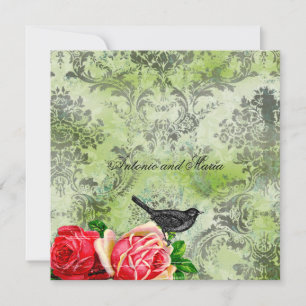 Invitation GC Oiseaux et Roses Vintages Lime Damas