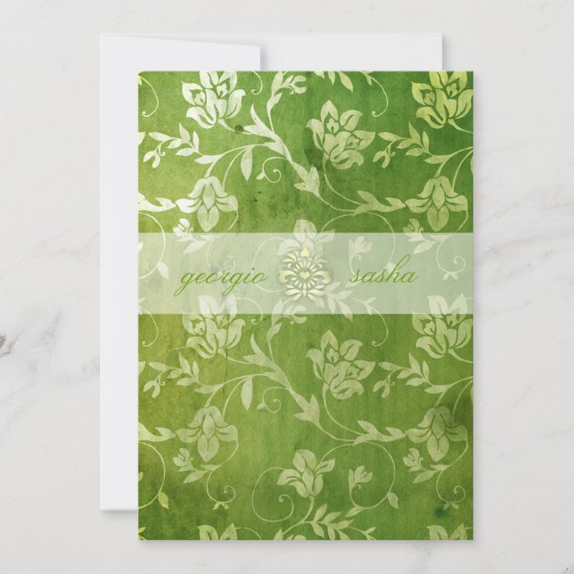 Invitation GC| Superbe Vintage floral vert (Devant)