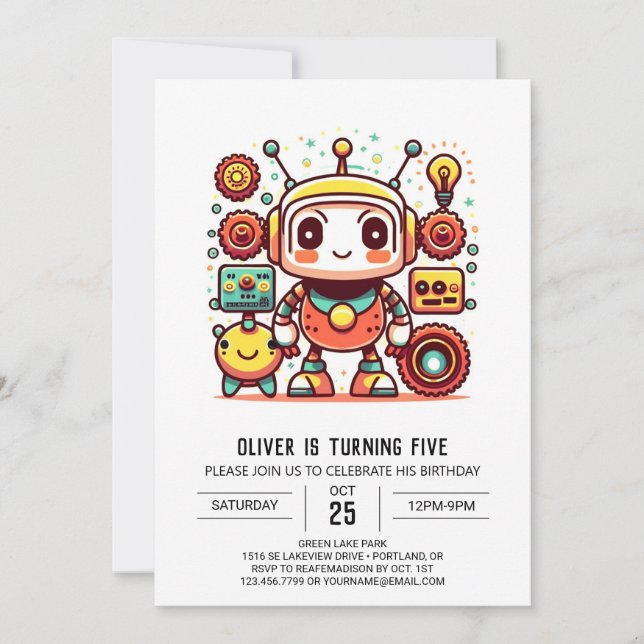 Invitation Gears mignon Robot sur mesure Anniversaire (Devant)