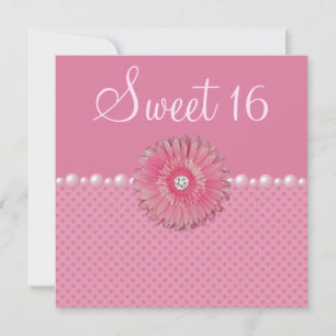 Invitation Gebera rose, Perles & Coeurs Doux 16 Partie