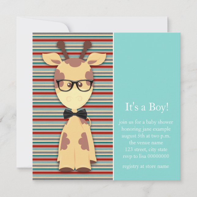 Invitation Geek Giraffe Baby Boy Douche (Devant)