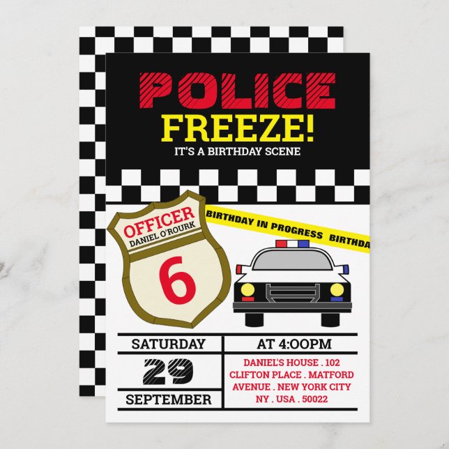 Invitation Gèle ! Parti d'anniversaire de l'officier de polic (Devant / Derrière)