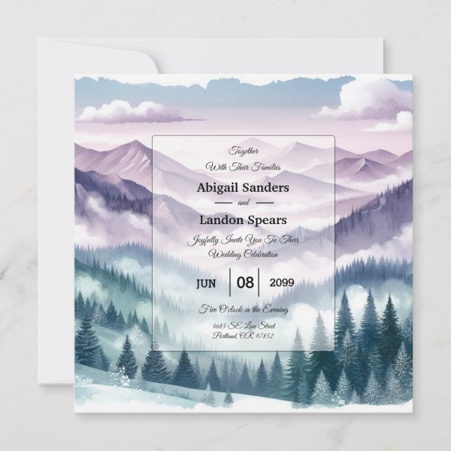 Invitation Gelée de lavande dans le mariage Brume alpine (Devant)