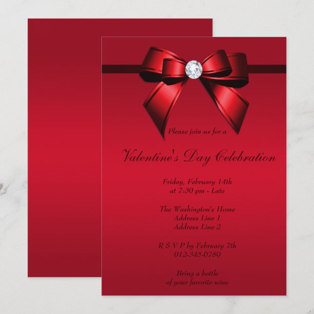 Invitation Gem Bow et Ribbon Valentine's Day Party (Devant / Derrière)