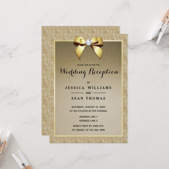 Invitation Gem Gold & Stylish Réception de mariage (Devant/Arrière en situation)