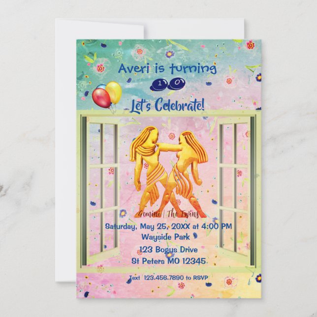 Invitation Gemini Anniversaire des jumeaux (21 mai - 20 juin) (Devant)