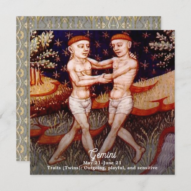 Invitation Gemini Jumeaux Zodiac Signal Anniversaire (Devant / Derrière)