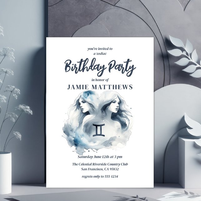 Invitation Gemini Twins Zodiac Sign Thématique Anniversaire F (Gemini Zodiac-Themed Party Suite - Coordinate Every Detail from Invites to Gifts and Decor!)
