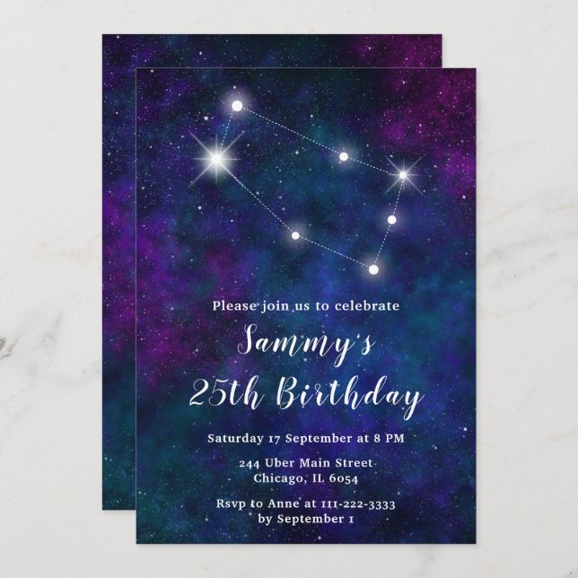 Invitation Gemini Zodiac Constellation fête d'anniversaire (Devant / Derrière)