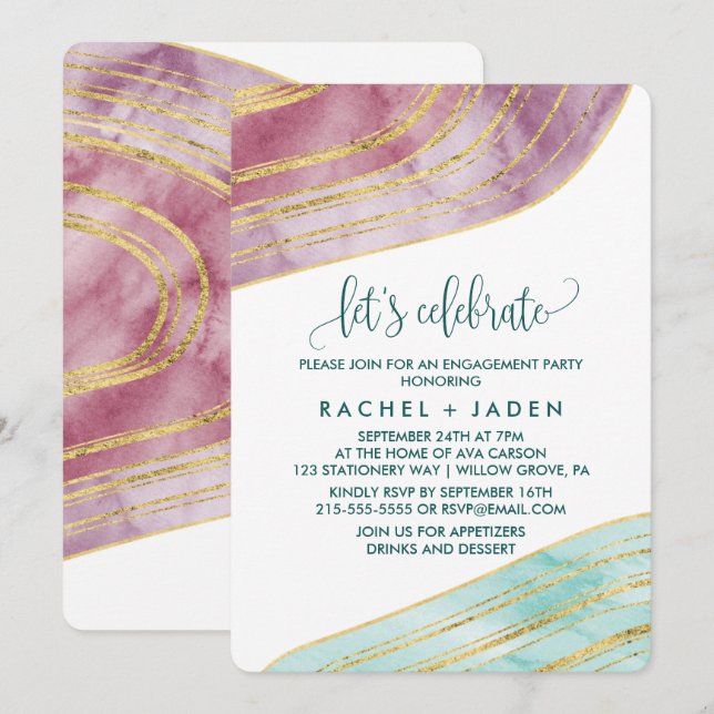 Invitation Gemme à rayures | Mauve Célébrons (Devant / Derrière)