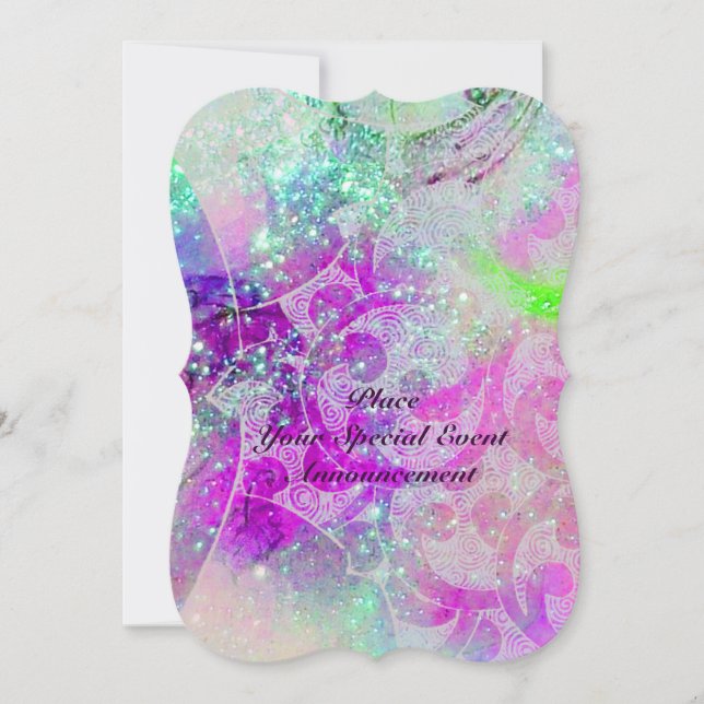 INVITATION GEMME BLEUE ABSTRAITE, VAGUES ROSE TEAL VIOLET , É (Devant)